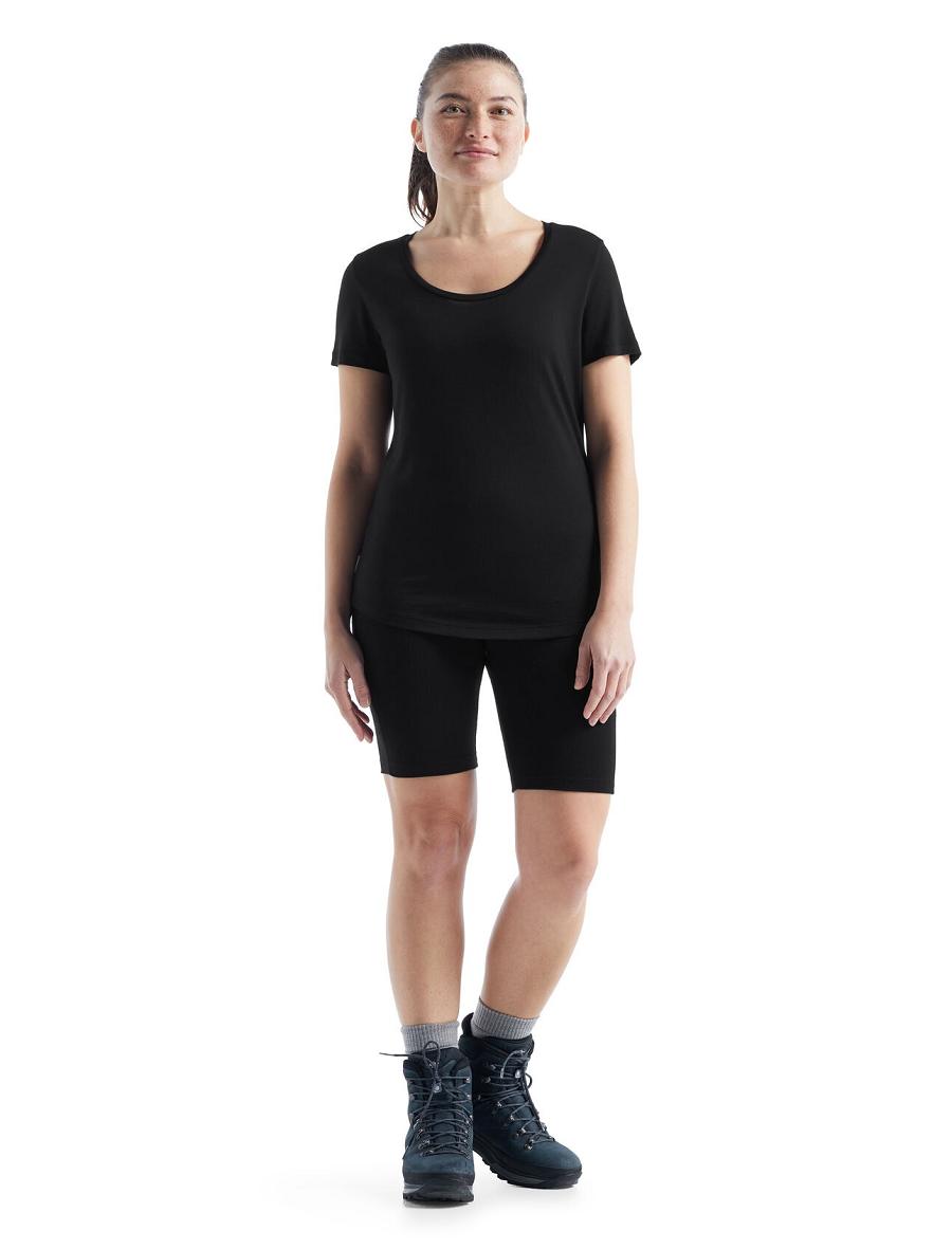 Women's Icebreaker Merino Sphere II Short Sleeve Scoop T Shirts Black | CA 1361UZGT